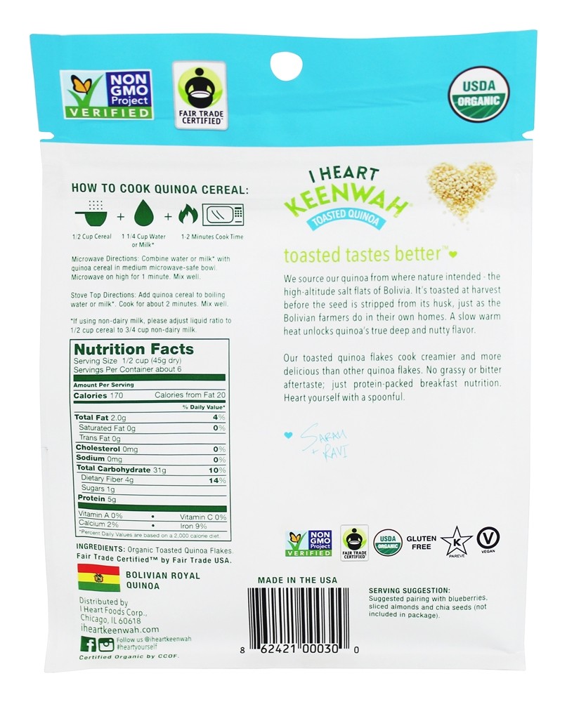 Flocos de Quinoa de cereais quentes torrados orgânicos - 9 oz. I Heart Keenwah - Imagem 2