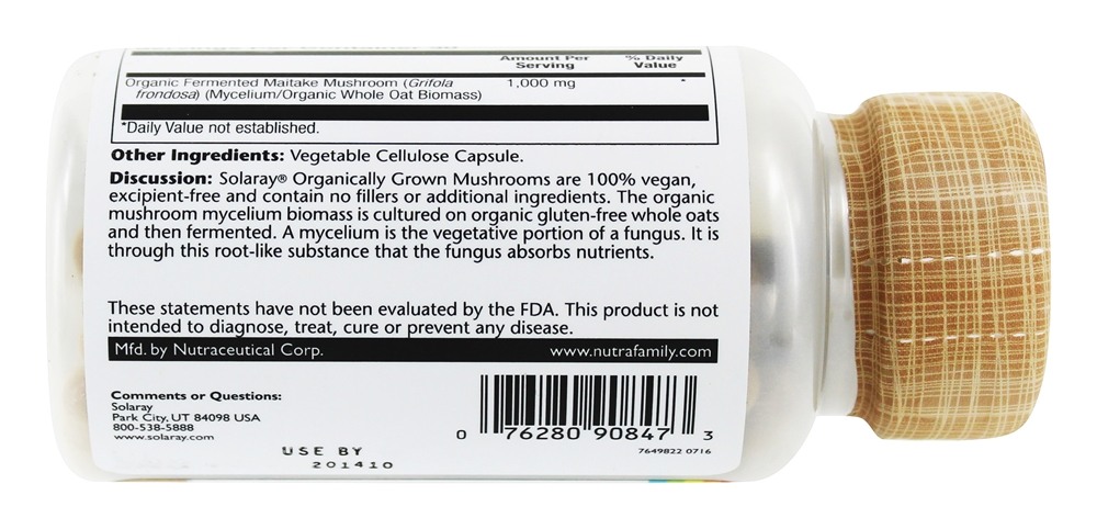 Cogumelo Maitake Fermentado Orgânico 500 mg. - 60 Cápsula (s) vegetal (s) Solaray - Imagem 3