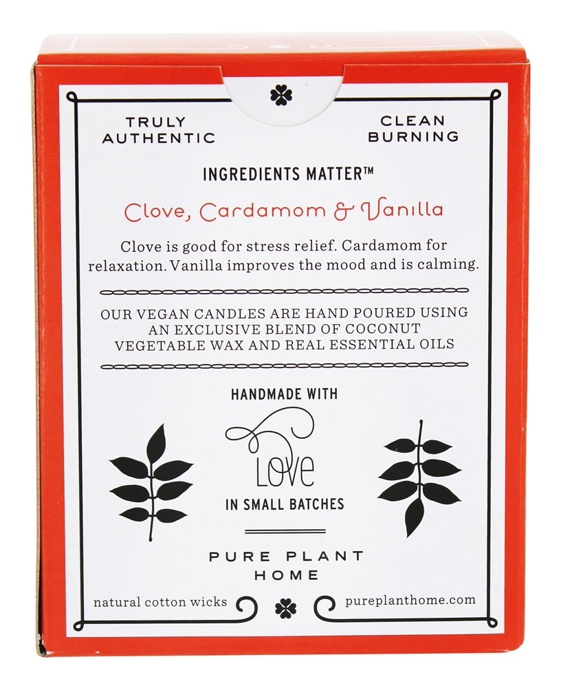 Cacau de vidro vegetal da caixa de presente Cravo, cardamomo & baunilha da vela da cera - 6 oz. Pure Plant Home - Imagem 2