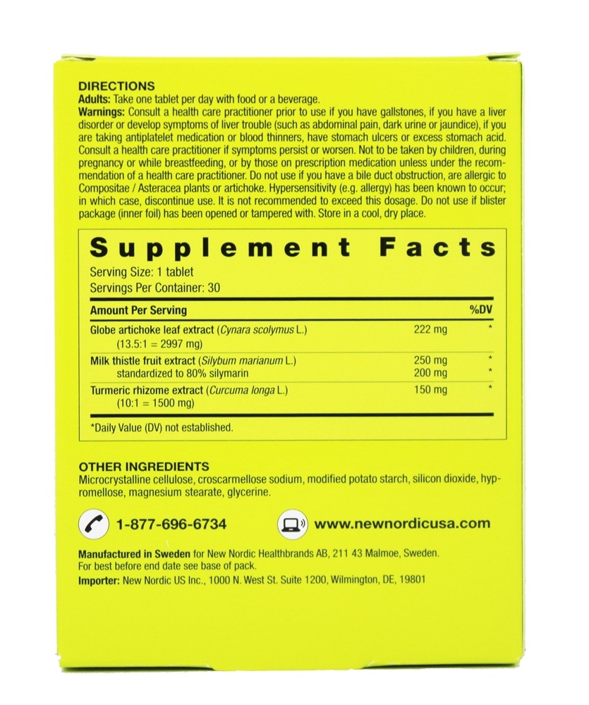 Cardo de leite de fígado ativo, alcachofra, cúrcuma e colina - 30 Tablets New Nordic - Imagem 2