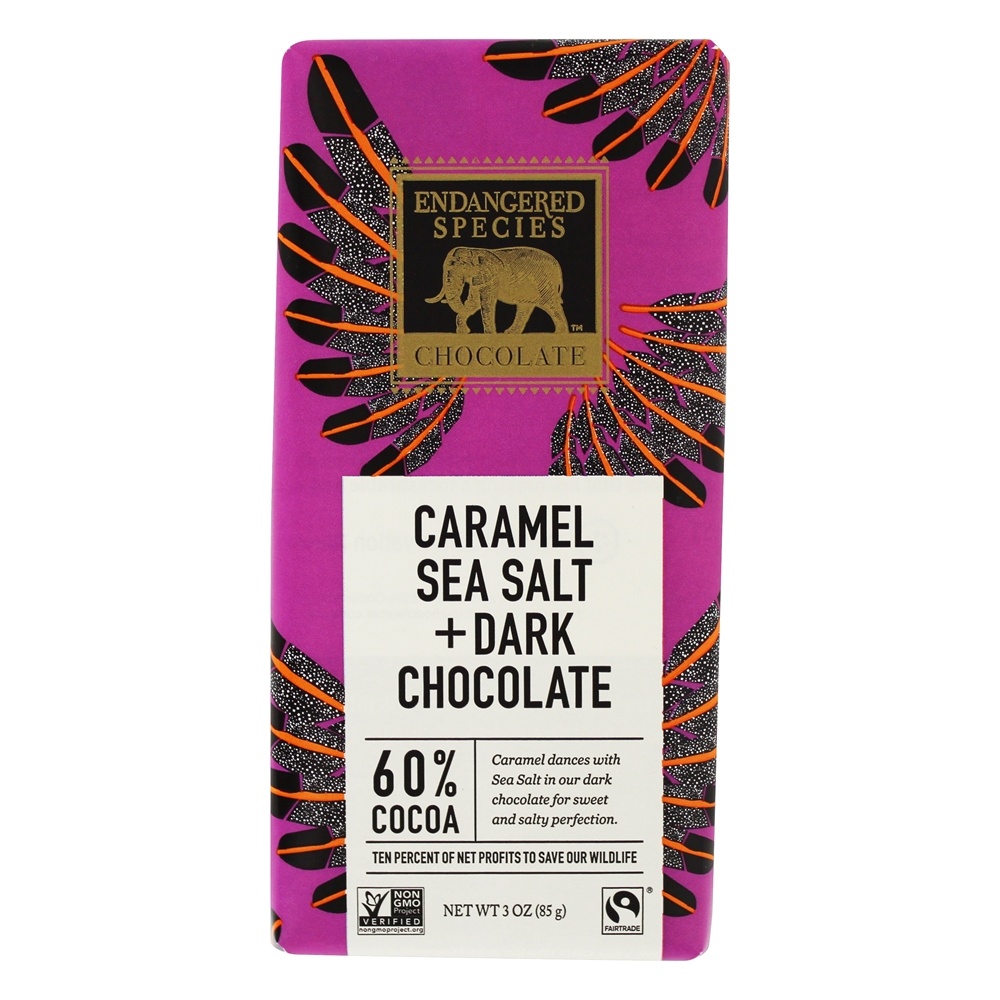 Caixa de barras de chocolate escuro 60 % de sal marinho cacau e caramelo - 12 Barras Endangered Species - Imagem 2