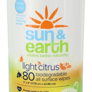 Comprar biodegradável todos os toalhetes de superfície citrus light - 80 limpe (s) sun & earth preço no brasil lenços umedecidos produtos naturais para o lar suplemento importado loja 5 online promoção -