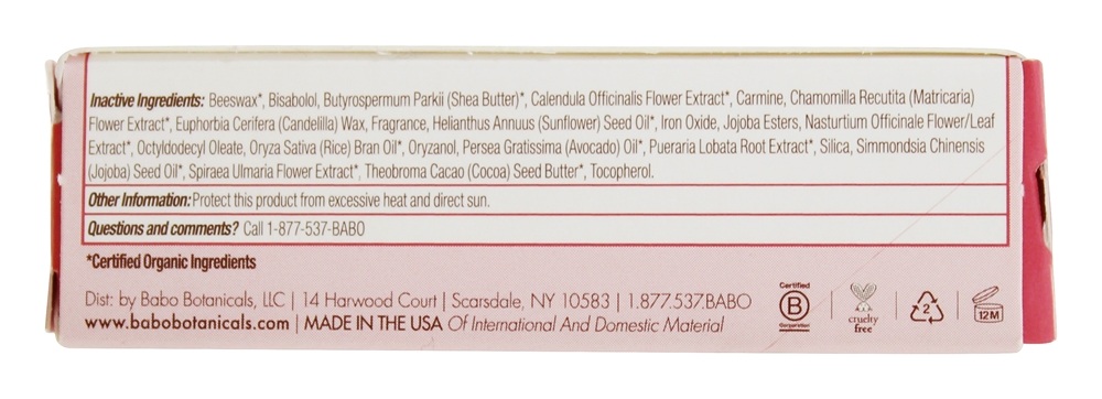 Lábio Matiz Condicionador Selvagem Rosa 15 SPF - 0.15 oz. Babo Botanicals - Imagem 3