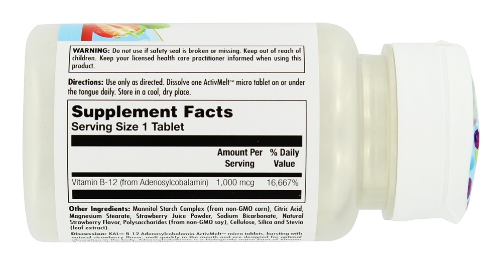 Vitamina B12 Adenosilcobalamin ActivMelt Morango 1000 mcg. - 90 Tablets Kal - Imagem 2