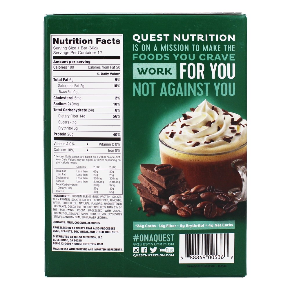 Barra de Proteína da Quest Bar Mocha Chocolate Chip - 12 Barras Quest Nutrition - Imagem 2