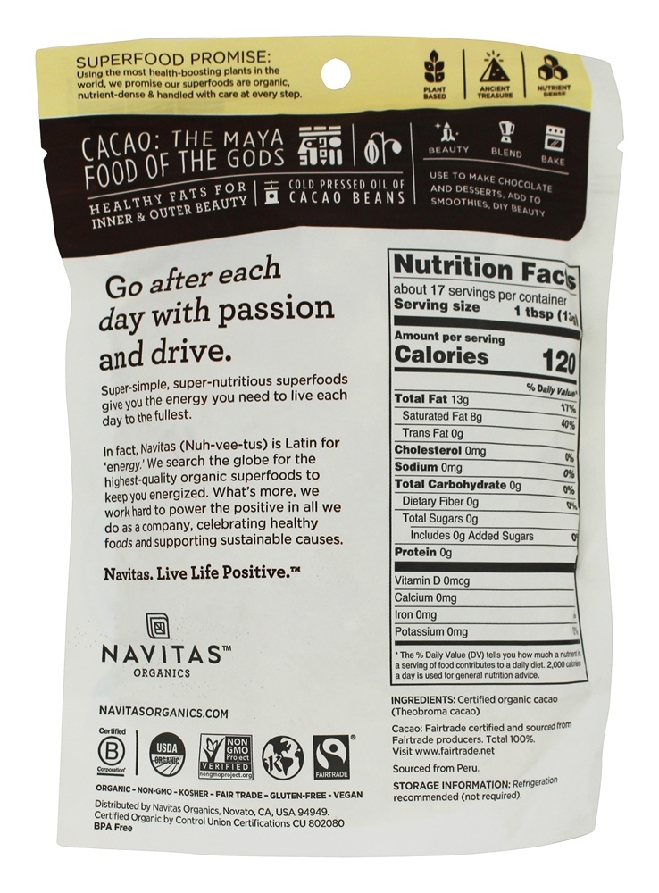 Manteiga De Cacau Orgânica - 8 oz. Navitas Organics - Imagem 2