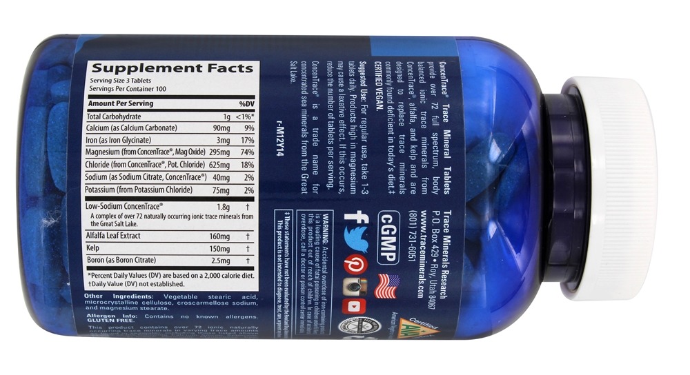 ConcenTrace Complexo de Oligoelementos Iônicos - 300 Tablets Trace Minerals Research - Imagem 2