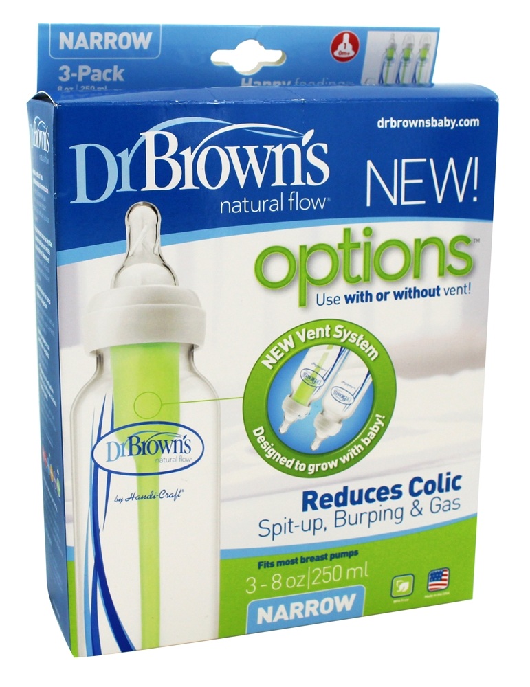 Frascos de opções de fluxo natural 0 Meses + 3 Pacote - 8 oz. Dr. Brown's