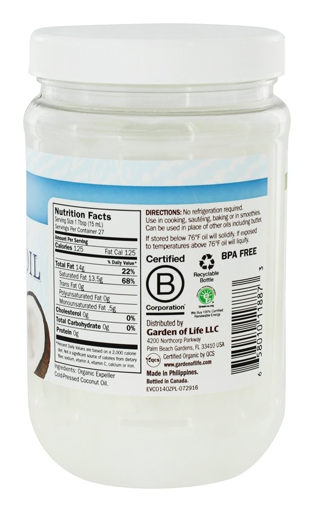 Óleo De Coco Orgânico Extra Virgem Extra - 14 fl. oz. Garden of Life - Imagem 2