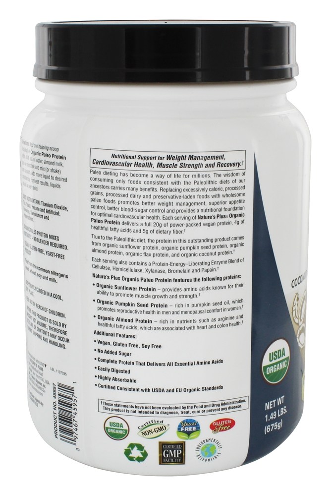 Pó de energia de alta proteína orgânica Paleo - 1.49 lbs. Natures Plus - Imagem 3