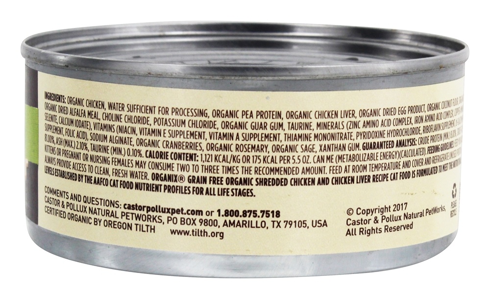 Organix Comida de gato enlatada sem grãos Comida de frango desfiada orgânica & fígado de galinha - 5.5 oz. Castor & Pollux - Imagem 2