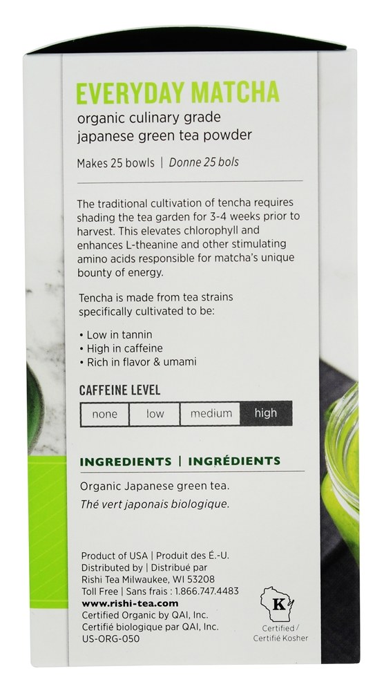Orgânico Cotidiano Matcha Japonês Verde Chá Pó - 1.76 oz. Rishi Tea - Imagem 2