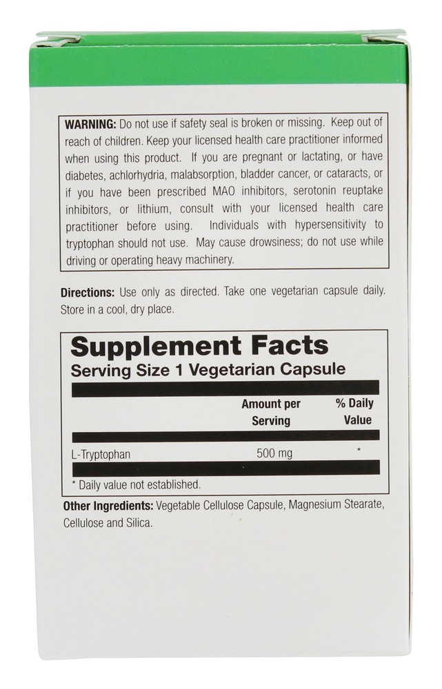 Grau Farmacêutico de L-Triptofano 500 mg. - Cápsulas vegetarianas 60 Natural Balance - Imagem 2