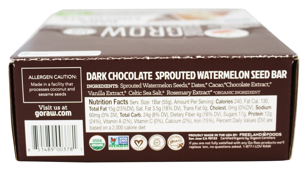 Barras Orgânicas de Proteína Vegetal Brotadas Chocolate Escuro - 12 Barras Go Raw - Imagem 2