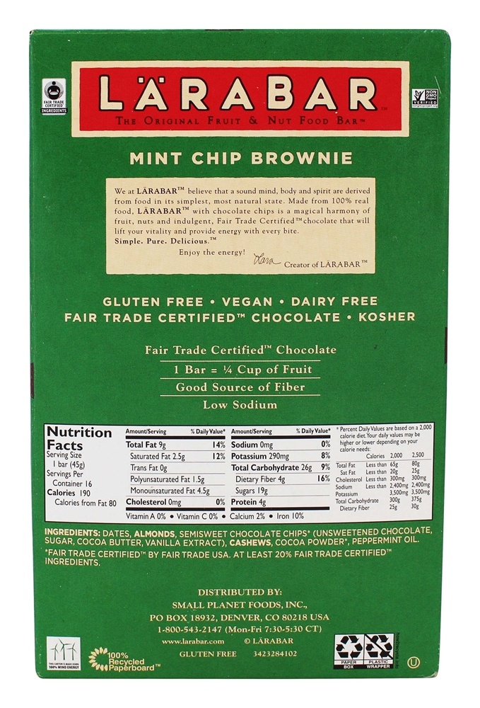 Original frutas e castanhas de hortelã Chip Brownie - 16 Barras Larabar - Imagem 2