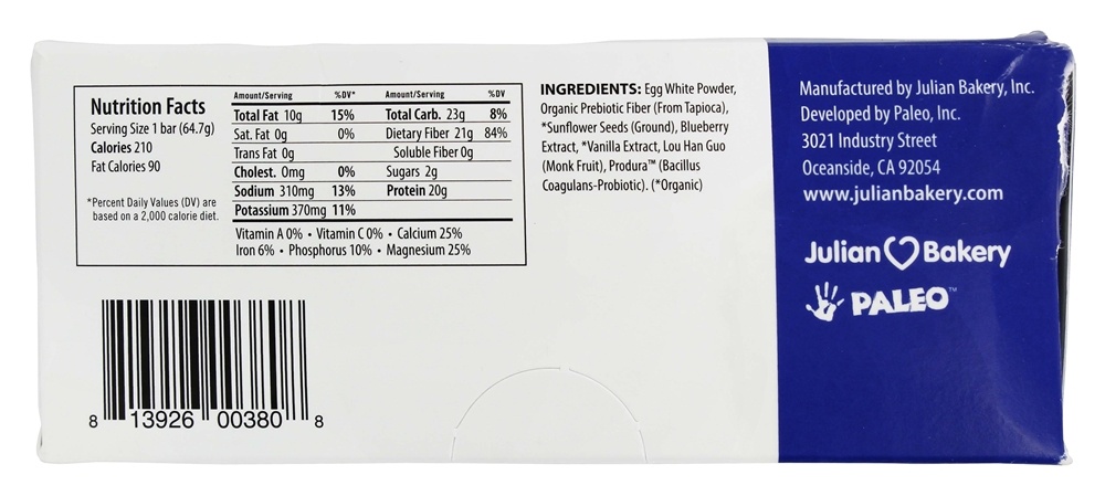 Paleo Proteína Bar Mirtilo Azedo - 12 Barras Julian Bakery - Imagem 2