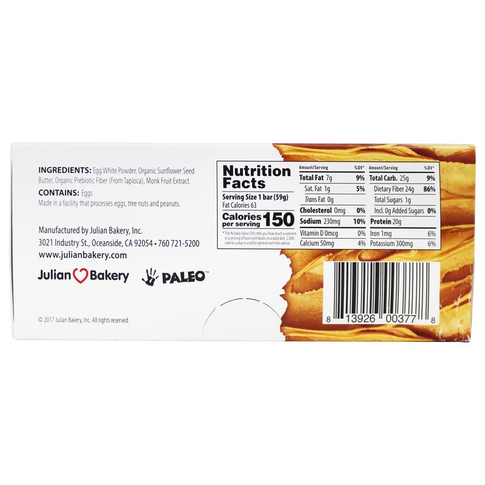 Paleo Proteína Bar Pure Girassol Manteiga - 12 Barras Julian Bakery - Imagem 3