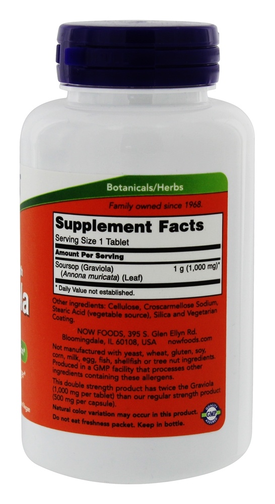 Força Dupla Graviola 1000 mg. - 90 Tablets NOW Foods - Imagem 2