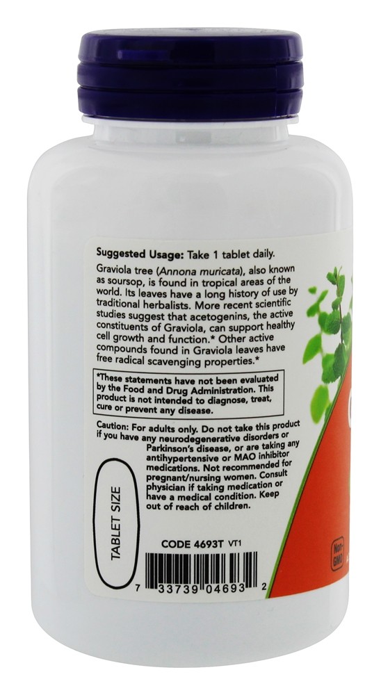 Força Dupla Graviola 1000 mg. - 90 Tablets NOW Foods - Imagem 3