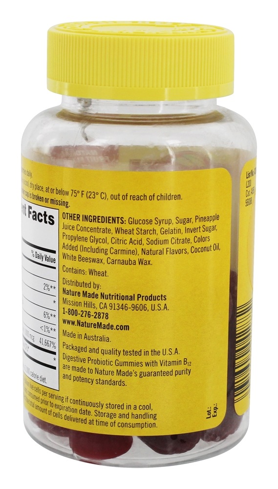Probióticos Digestivos de Dupla Ação + Energia B12 Sabor Framboesa & Cereja 4 Bilhões de UFC - 50 Gummies Nature Made - Imagem 3