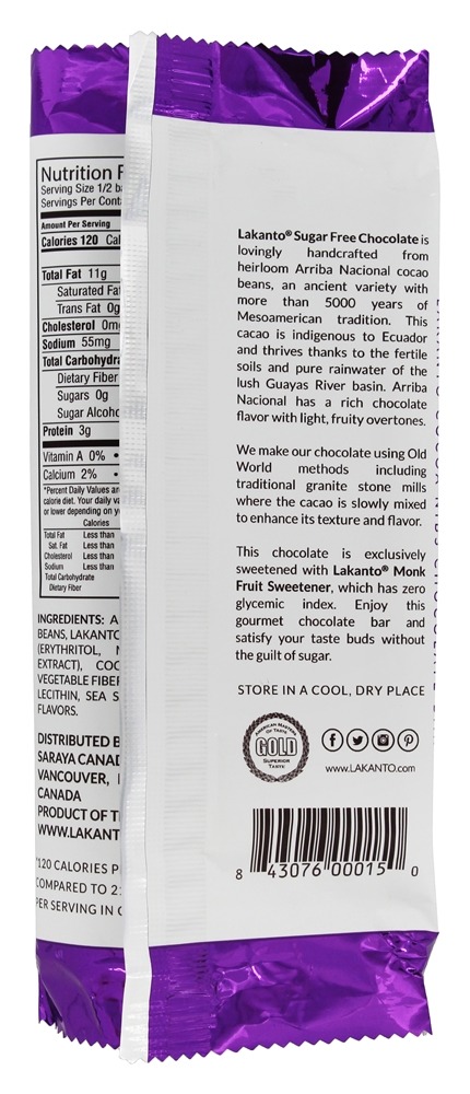 Monkfruit Adoçado Chocolate Bar Com Cacau Nibs - 3 oz. Lakanto - Imagem 3