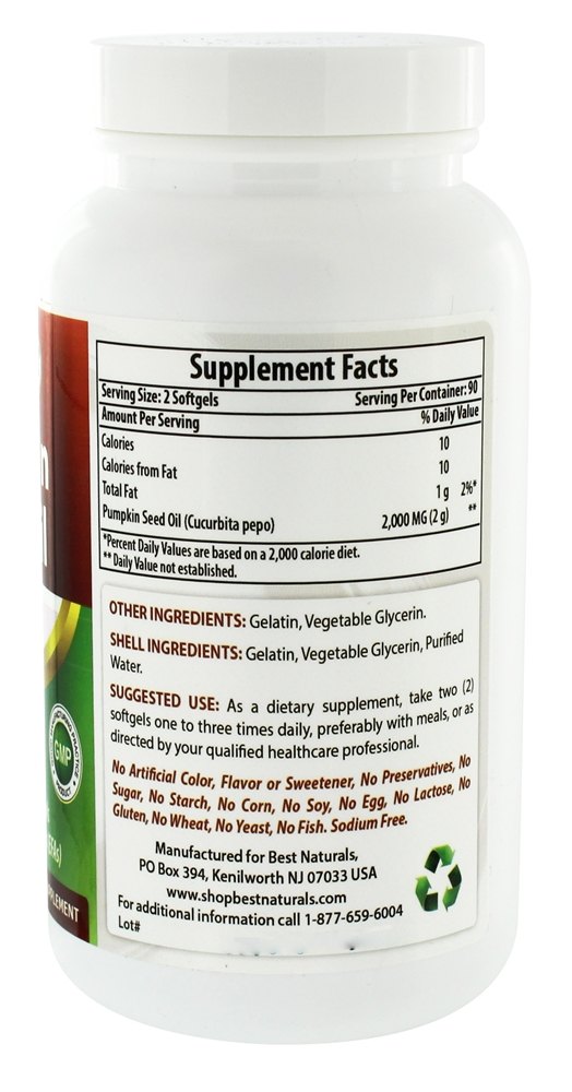 Óleo de Semente de Abóbora 1000 mg. - 180 Softgels Best Naturals - Imagem 2