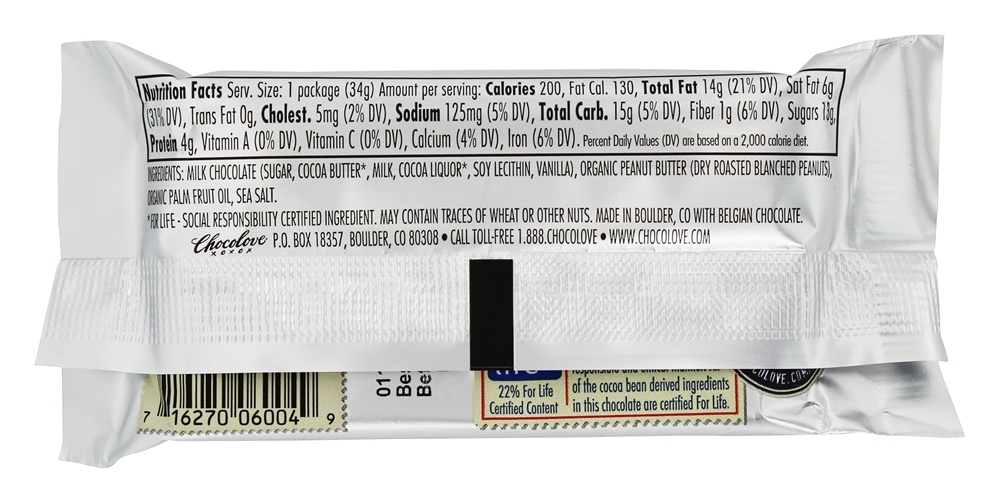 Manteiga De Amendoim Copos De Leite De Chocolate - 1.2 oz. Chocolove - Imagem 2