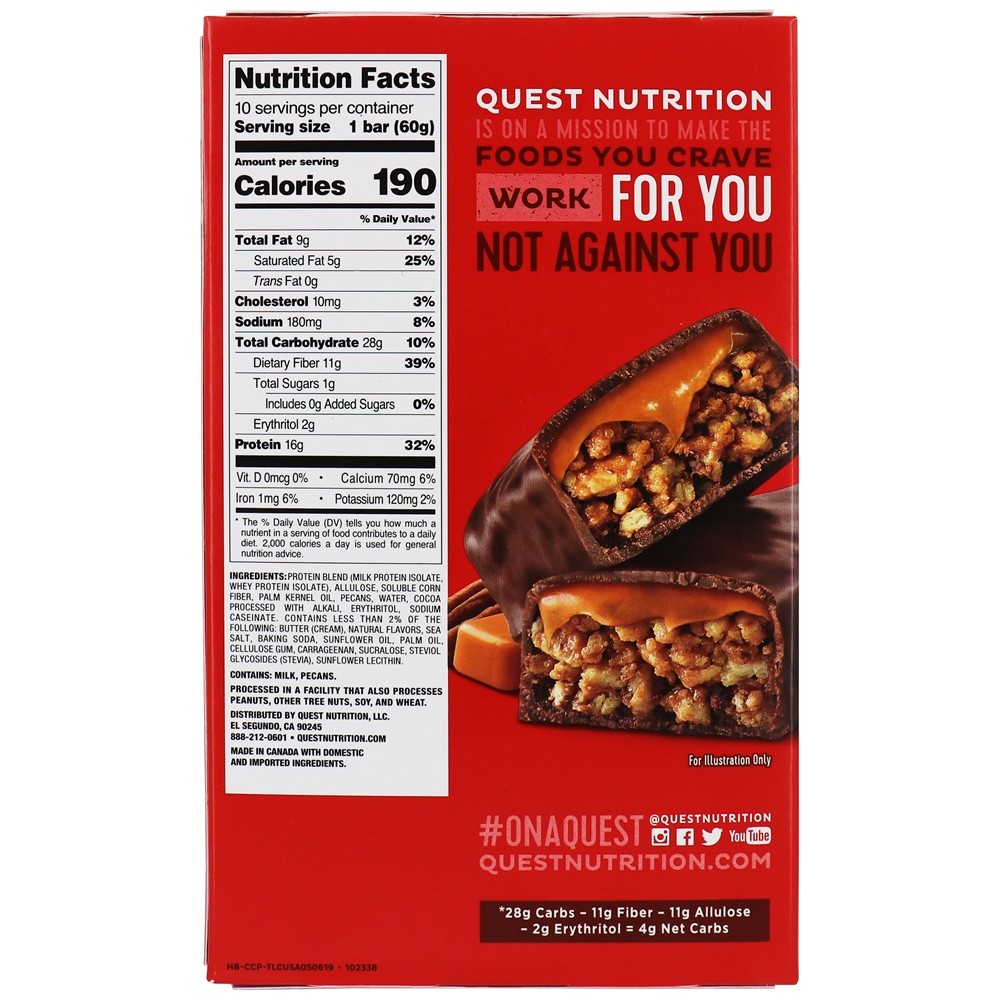 Hero Protein Bar Box Chocolate Caramel Pecan - 10 Barras Quest Nutrition - Imagem 3