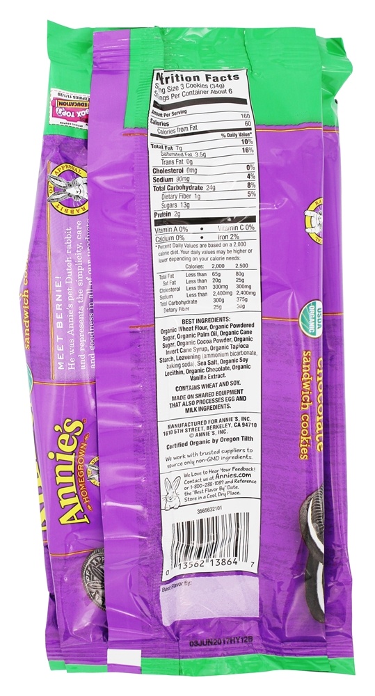 Orgânico Grabbit Sanduíche Bolinhos Chocolate - 8.06 oz. Annie's - Imagem 2