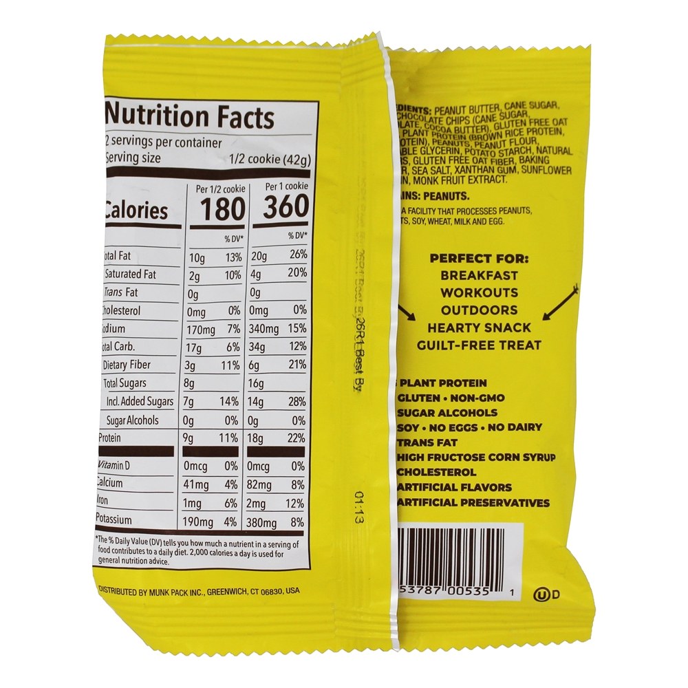Microplaqueta de Chocolate Macio-Cozida da manteiga de amendoim do biscoito da proteína - 2.96 oz. Munk Pack - Imagem 2