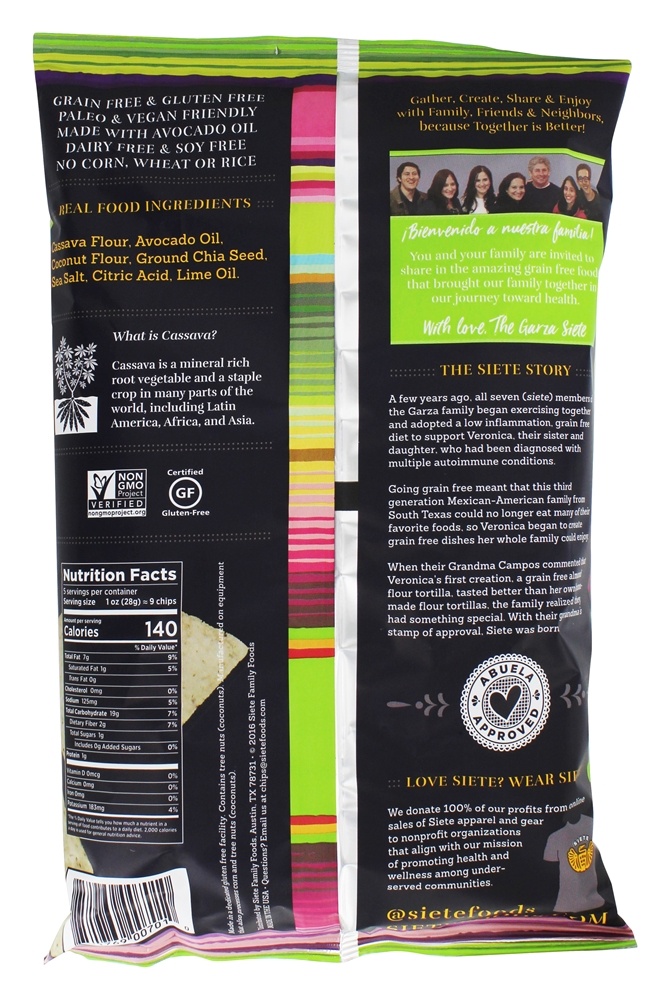 Chips de tortilha grátis sem grão - 5 oz. Siete - Imagem 2