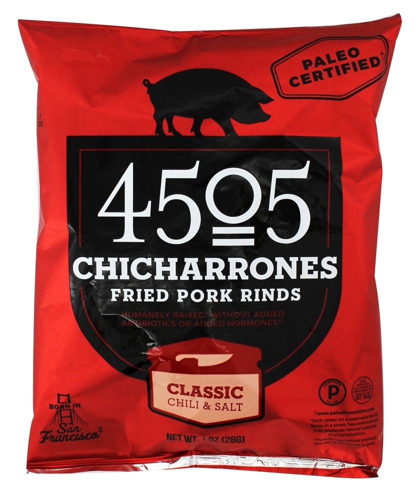 Chicharron Frito Carne de porco Rinds Clássico Pimenta & Sal - 1 oz. 4505 Meats