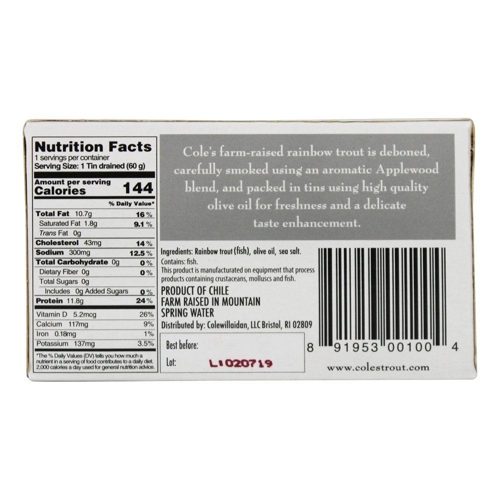Truta arco-íris defumada em azeite - 3.2 oz. Cole's - Imagem 2