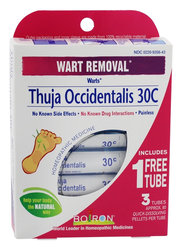Thuja Occidentalis medicamento homeopático para remoção de verrugas 30 C - 3 Tubos Boiron