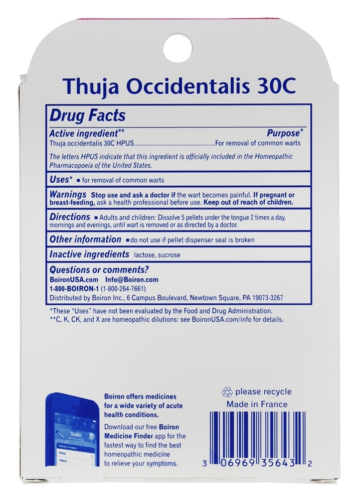 Thuja Occidentalis medicamento homeopático para remoção de verrugas 30 C - 3 Tubos Boiron - Imagem 2