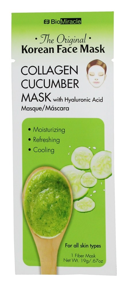 A máscara facial coreana original do pepino do colagénio com ácido hialurónico - 0.67 oz. BioMiracle
