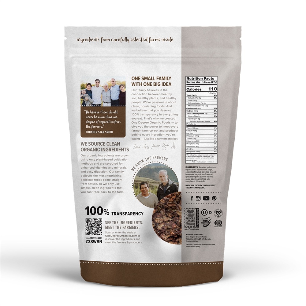 Orgânico Brotou Aveia Granola Quinoa Cacau - 11 oz. One Degree Organic Foods - Imagem 2
