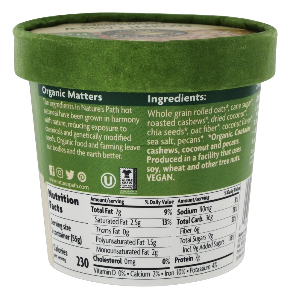Cajú quente de coco com farinha de aveia - 1.94 oz. Nature's Path Organic - Imagem 2