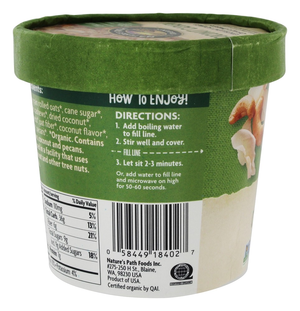 Cajú quente de coco com farinha de aveia - 1.94 oz. Nature's Path Organic - Imagem 3