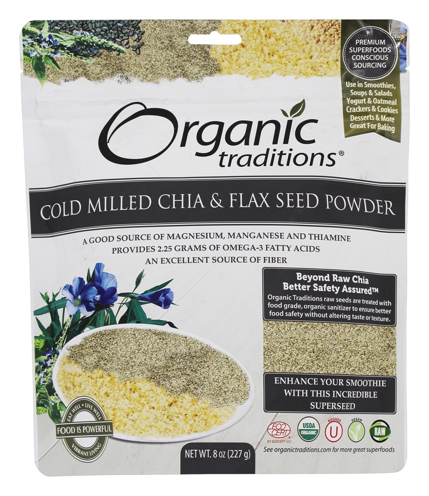 Pó de sementes de Chia e sementes de linho - 8 oz. Organic Traditions