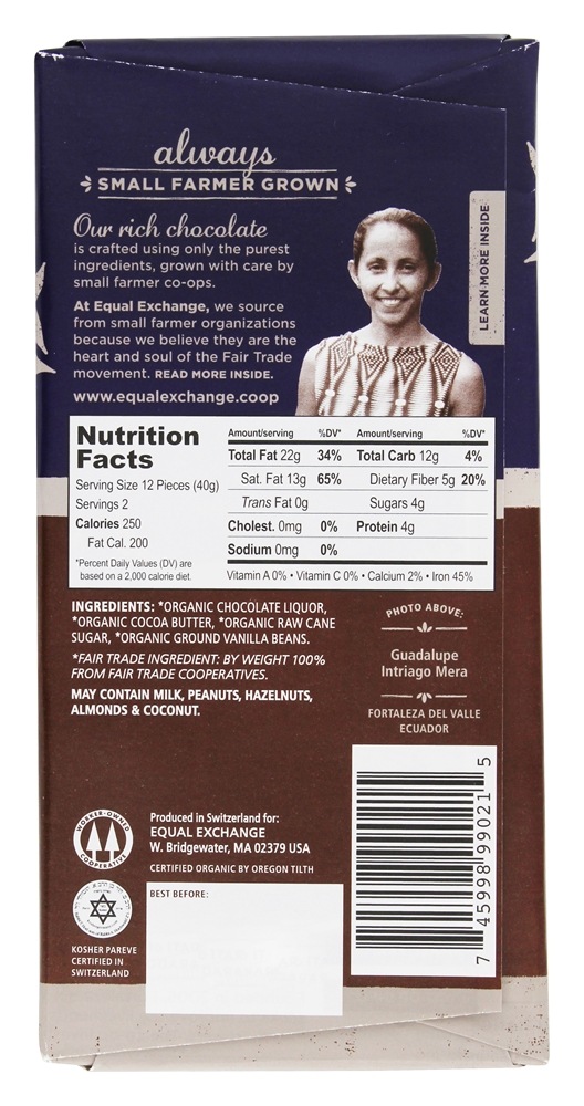 Barra de Chocolate Amargo Orgânica e Bastante Negra Extreme Dark 88 % Cacao - 2.8 oz. Equal Exchange - Imagem 2