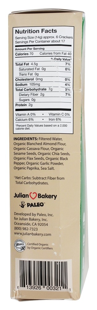 Biscoitos Paleo Fino Orgânicos Sal e Pimenta - 8.4 oz. Julian Bakery - Imagem 2