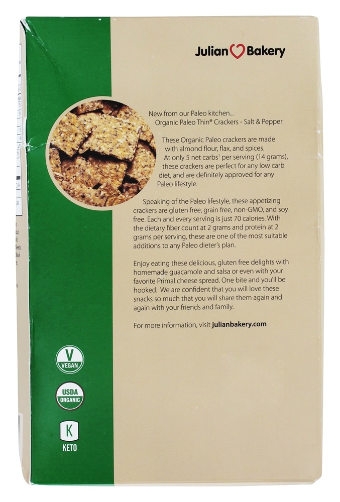 Biscoitos Paleo Fino Orgânicos Sal e Pimenta - 8.4 oz. Julian Bakery - Imagem 3