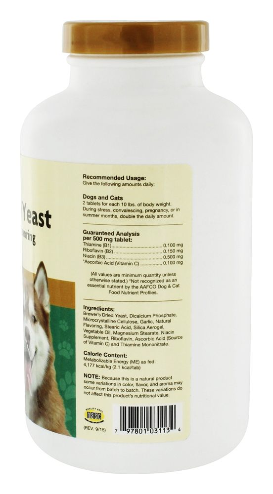 Fórmula de levedura seca de cerveja para cães e gatos com tempero de alho - 1000 comprimidos mastigáveis NaturVet - Imagem 2
