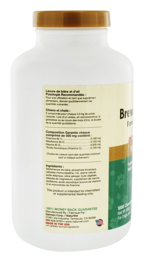 Fórmula de levedura seca de cerveja para cães e gatos com tempero de alho - 1000 comprimidos mastigáveis NaturVet - Imagem 3