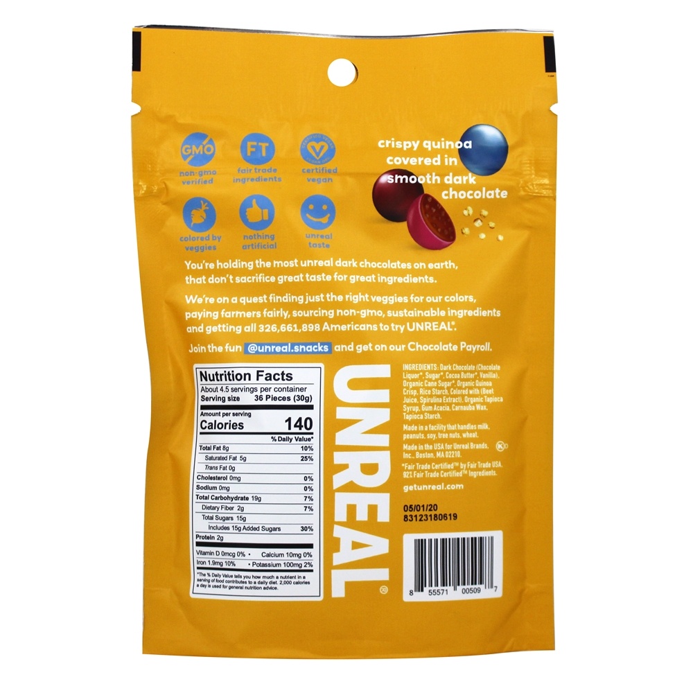Pedacinhos de Quinoa Crocante com Chocolate Escuro - 5 oz. Unreal - Imagem 2