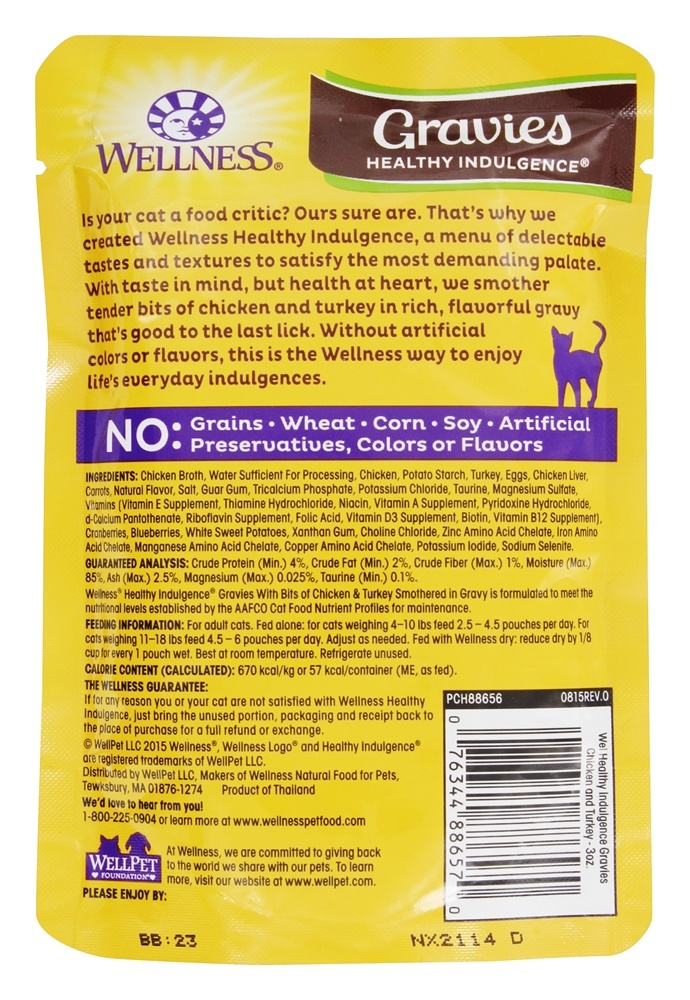 Grão Livre Gravies Saudável Indulgência Adulto Gato Comida Frango & Peru Sufocada em Molho de carne - 3 oz. Wellness Pet - Imagem 2