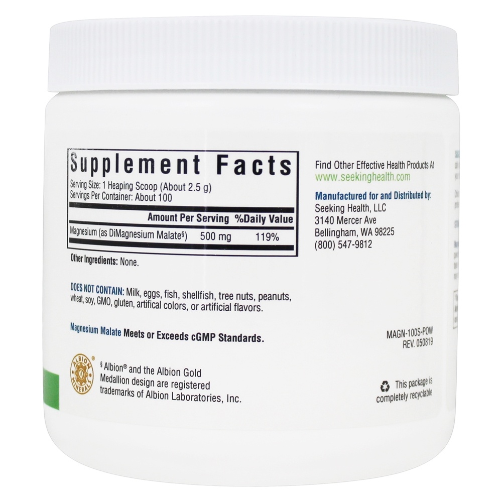 Malato em pó de magnésio 500 mg. - 8.82 oz. Seeking Health - Imagem 2
