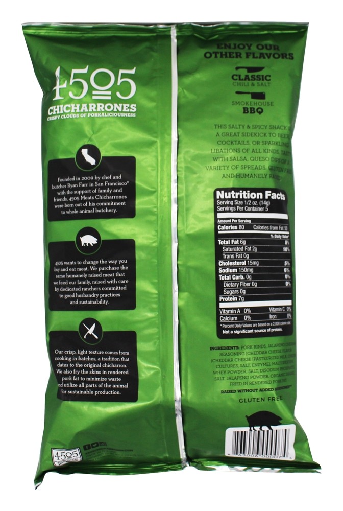 Cheddar frito de Cheddar de cascas de porco de Chicharrones - 2.5 oz. 4505 Meats - Imagem 2
