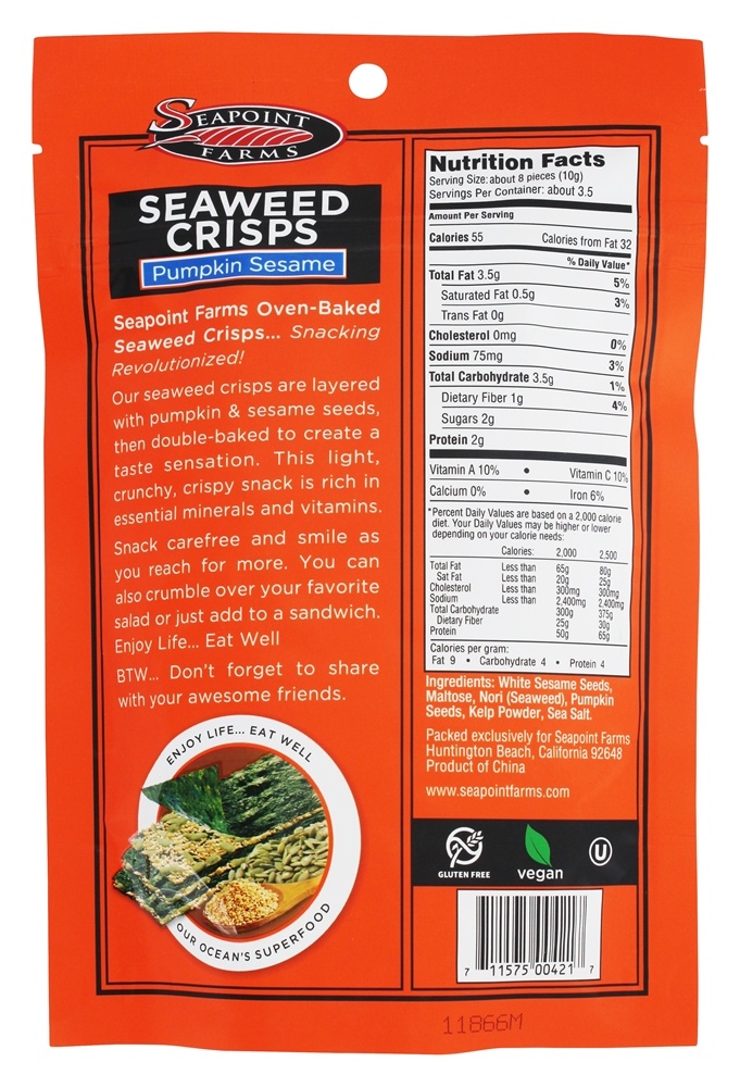 Crisps de algas Gergelim de abóbora - 1.2 oz. SeaPoint Farms - Imagem 2